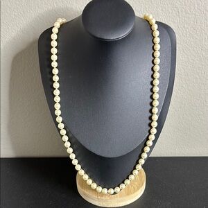 Vintage Monet Long Pearl Knotted Necklace Gold Tone Audrey Hepburn